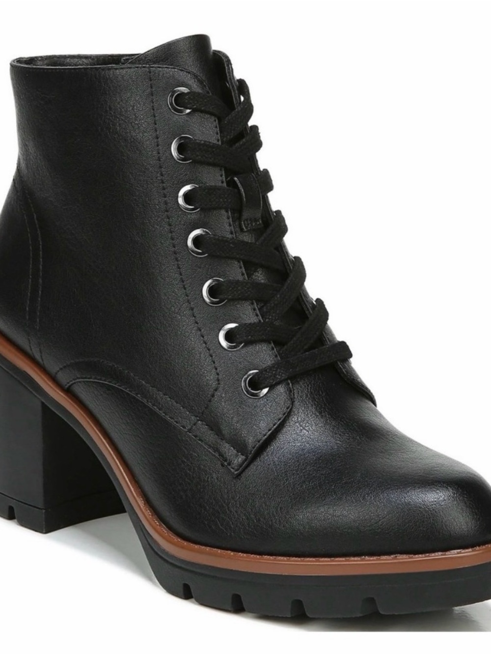 Naturalizer Black Lace-Up Block Heel Ankle Boot